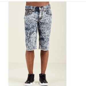 True Religion Y2kCut-Off Shorts Mens 29 Blue Acid Wash  Condition Raw Hem